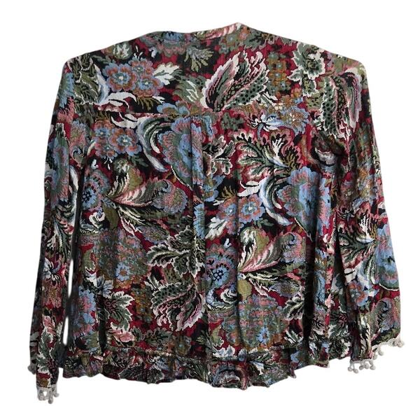 Umgee Boho Blouse S Floral Paisley Print Tassel Tie Cotton Blend‎ Long Sleeve - Picture 3 of 8